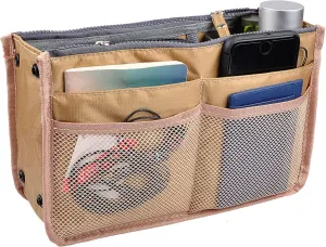 Vercord Updated Purse Handbag Organizer Insert Liner Bag in Bag 13 Pockets New Khaki Medium