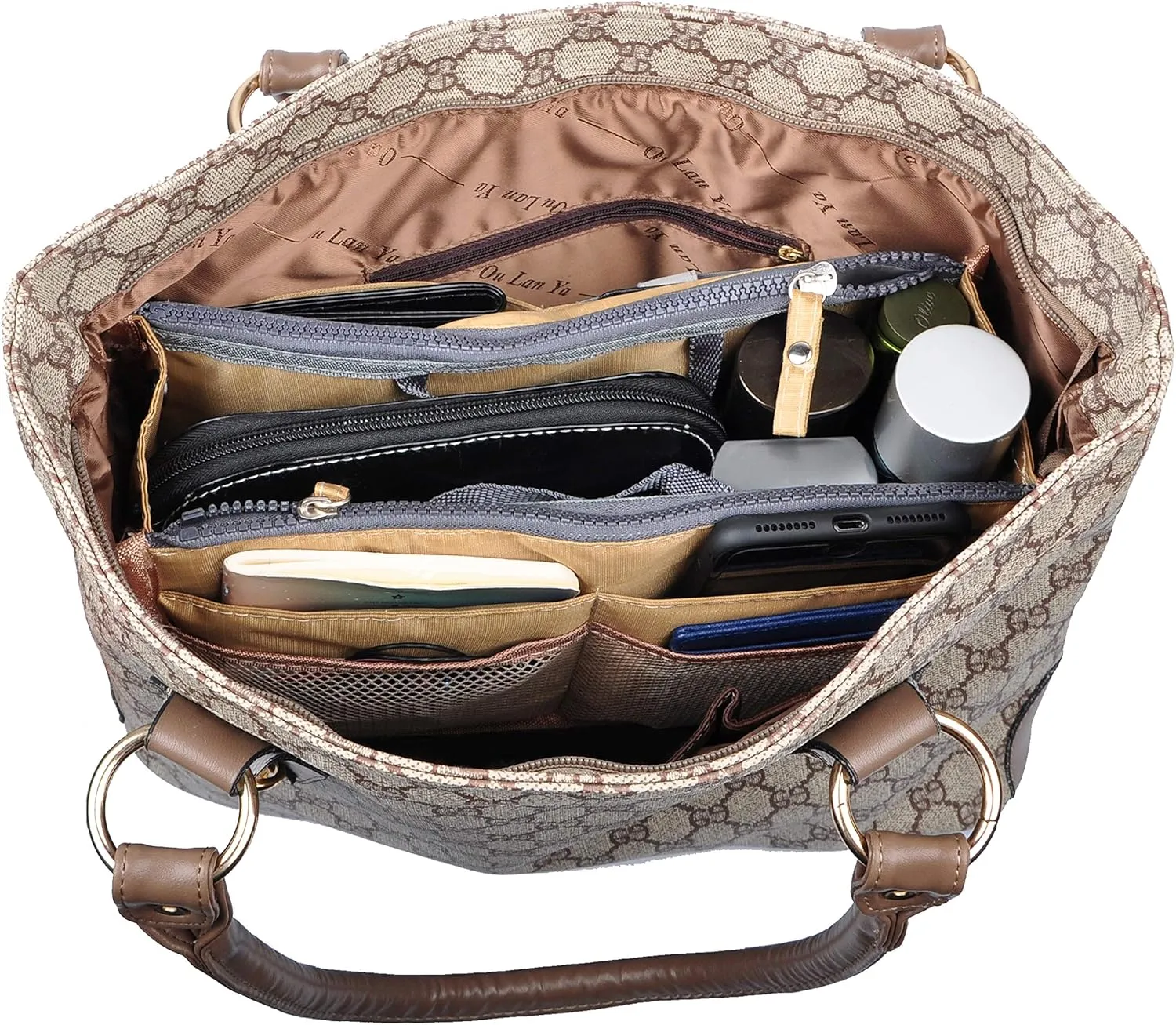 Vercord Updated Purse Handbag Organizer Insert Liner Bag in Bag 13 Pockets New Khaki Medium