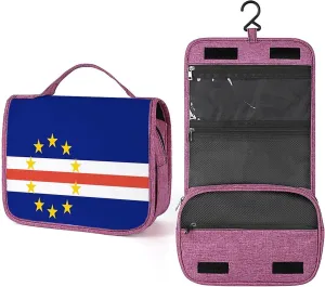 Verde Flag,Makeup Bag Cosmetic Travel Bag with Hanging Hook,Flag of Cape Verde Country World,Water-resistant Make Up Bag Organizer for,Full-size Container,Toiletries,Blue Red White Yellow