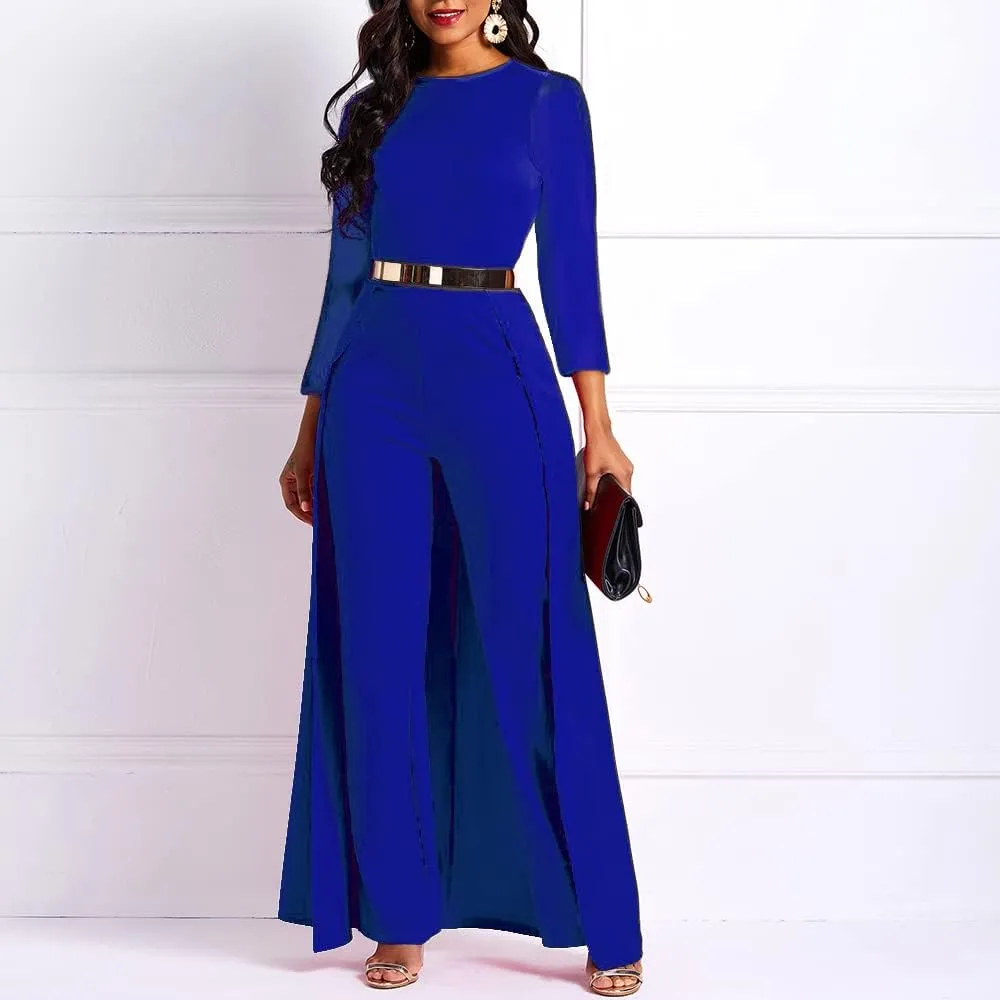 VERWIN Patchwork Overlay Embellished Plain Women's Jumpsuit High-Waist Woman Romper
