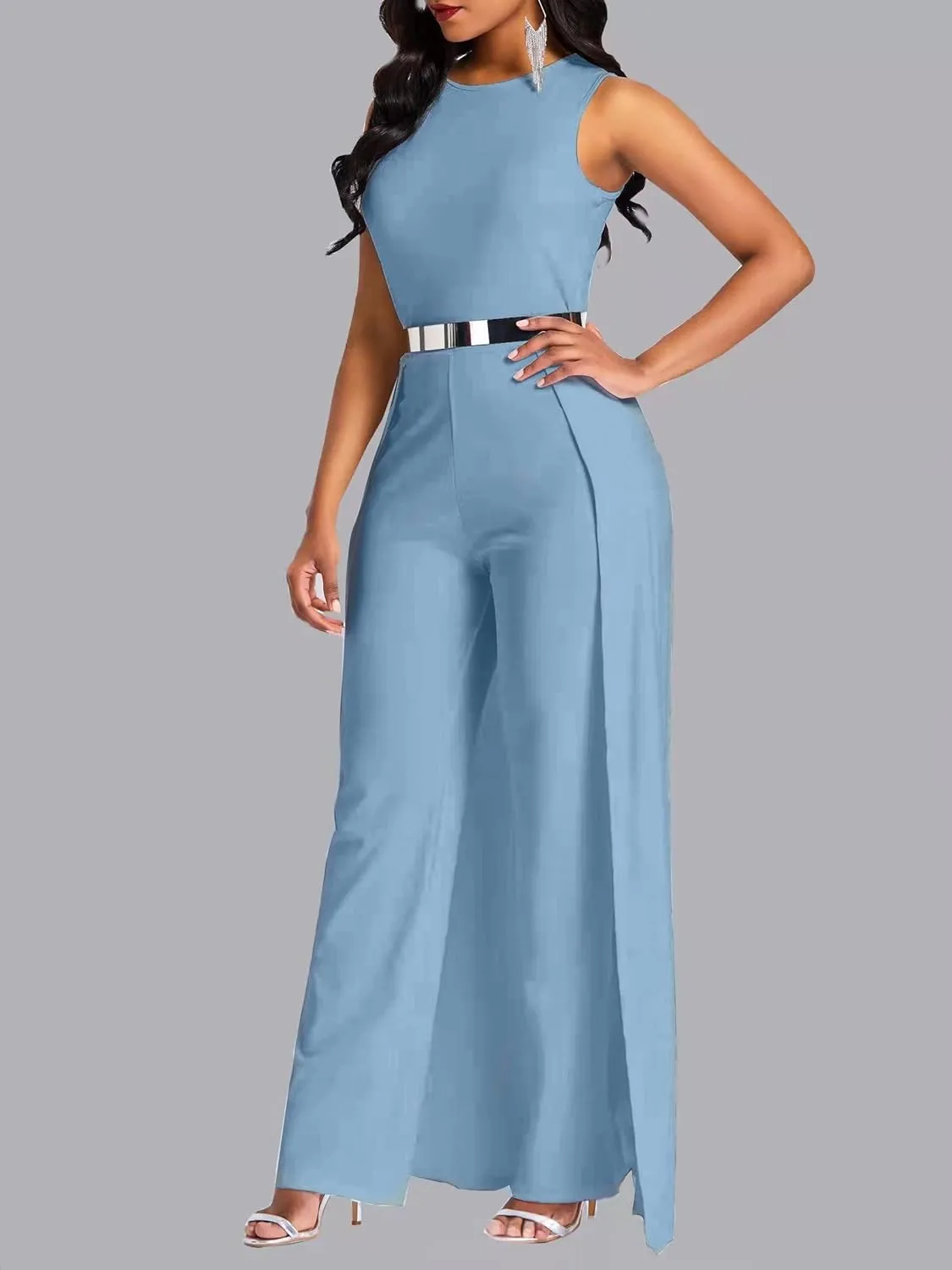 VERWIN Patchwork Overlay Embellished Plain Women's Jumpsuit High-Waist Woman Romper