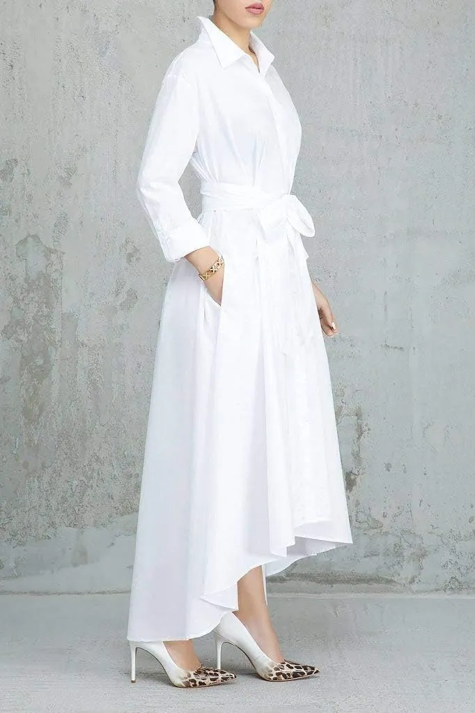 VERWIN Women Long Sleeve Loose Elegant Maxi Dress Button Down Up Shirt Long Dress with Pockets and Belts