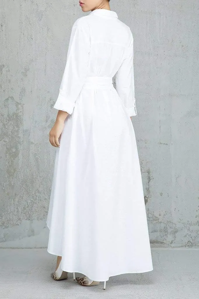 VERWIN Women Long Sleeve Loose Elegant Maxi Dress Button Down Up Shirt Long Dress with Pockets and Belts