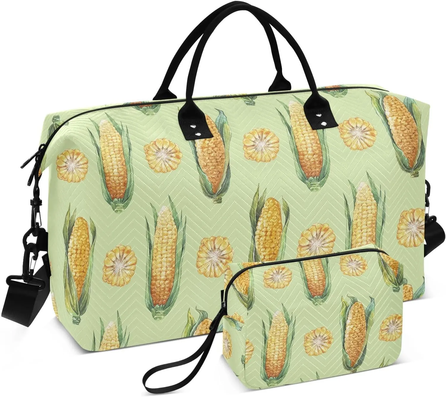 VIGTRO Travel Duffel Bag Weekender Overnight Bag with Toiletry Bag Farm Sweet Corn Pattern Printed, Carry On Luggage Bag for Hospital Gym Travel Business, 2 Pcs Set