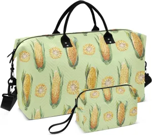 VIGTRO Travel Duffel Bag Weekender Overnight Bag with Toiletry Bag Farm Sweet Corn Pattern Printed, Carry On Luggage Bag for Hospital Gym Travel Business, 2 Pcs Set