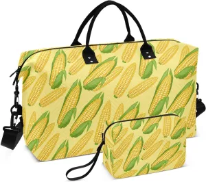 VIGTRO Travel Duffel Bag Weekender Overnight Bag with Toiletry Bag Fresh Ripe Corn Cobs Printed, Carry On Luggage Bag for Hospital Gym Travel Business, 2 Pcs Set