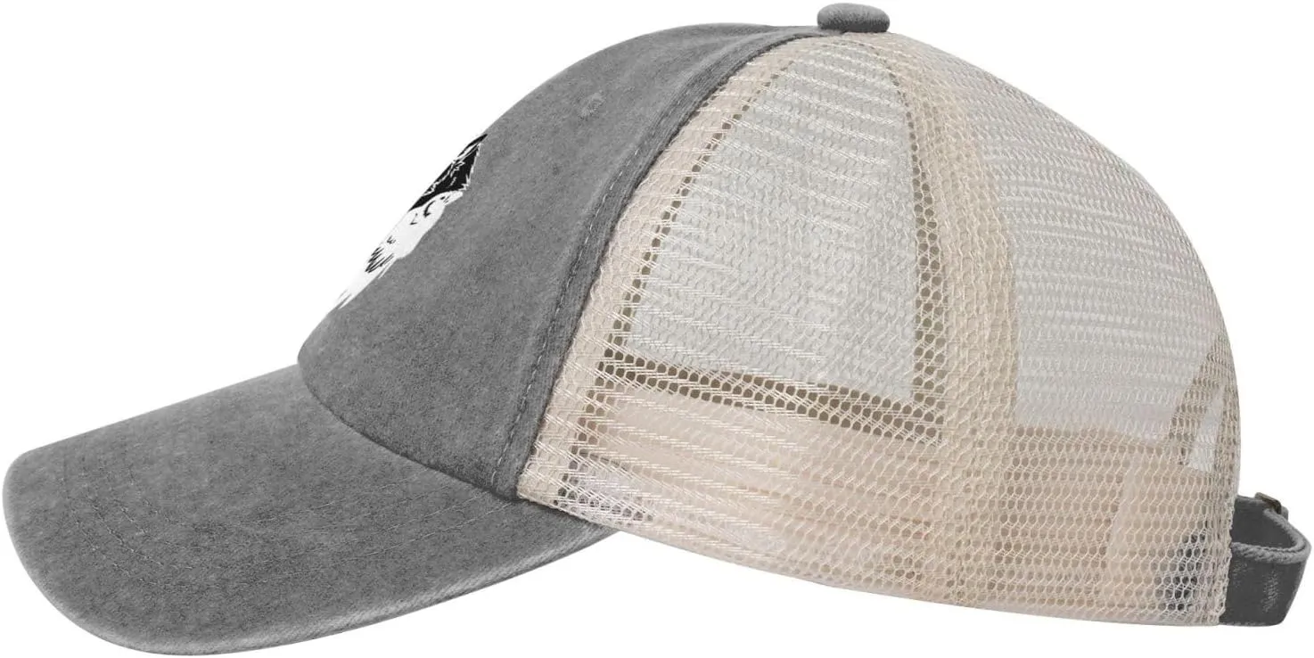 Viking Norse Wolf Raven Rune Outdoor Adjustable Washed Denim Mesh Hat Denim Baseball Cap Cowboy Hat