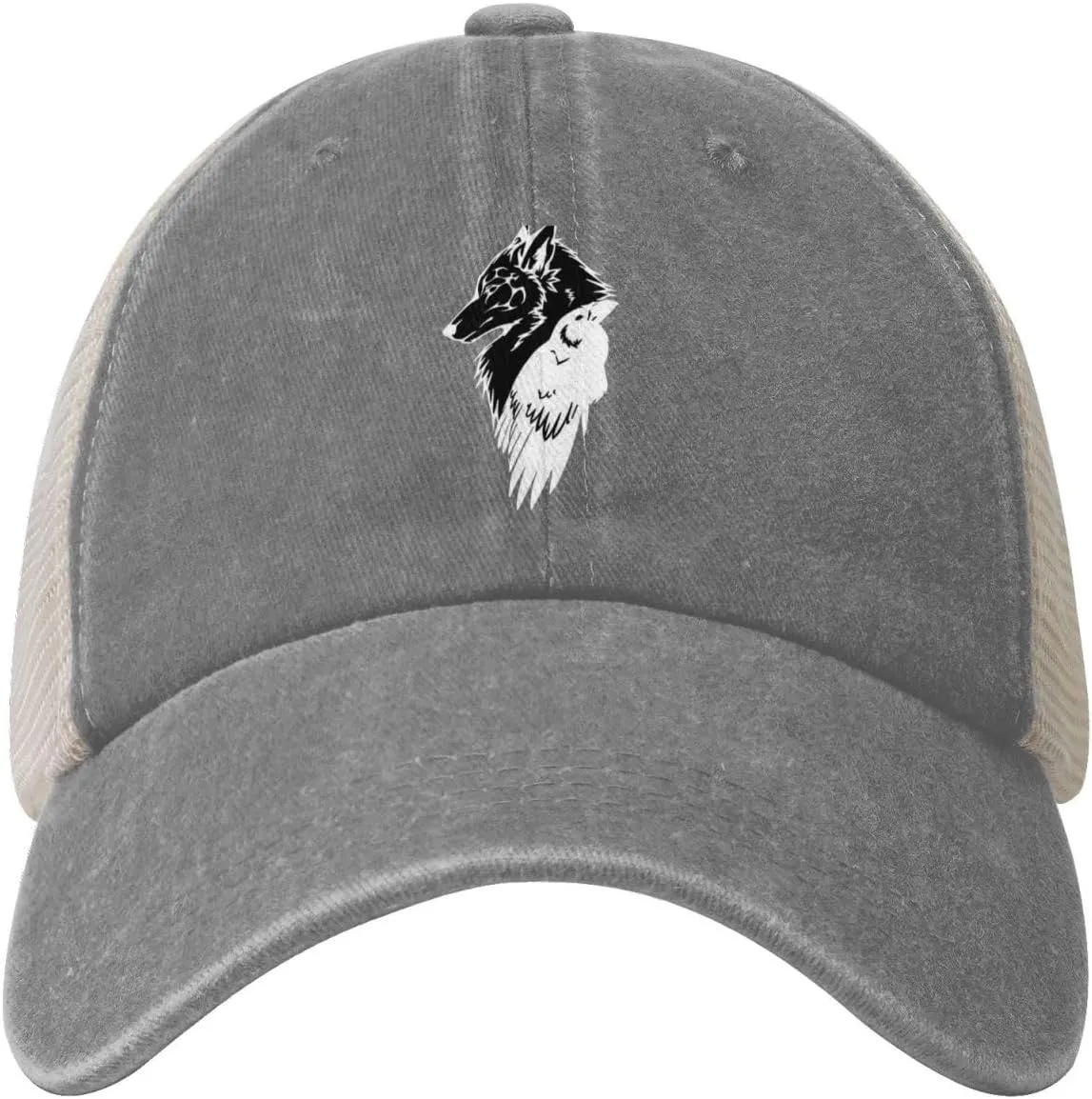 Viking Norse Wolf Raven Rune Outdoor Adjustable Washed Denim Mesh Hat Denim Baseball Cap Cowboy Hat