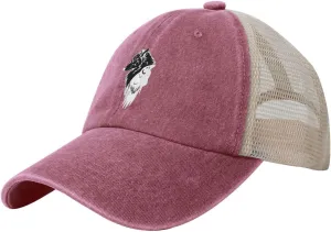 Viking Norse Wolf Raven Rune Outdoor Adjustable Washed Denim Mesh Hat Denim Baseball Cap Cowboy Hat