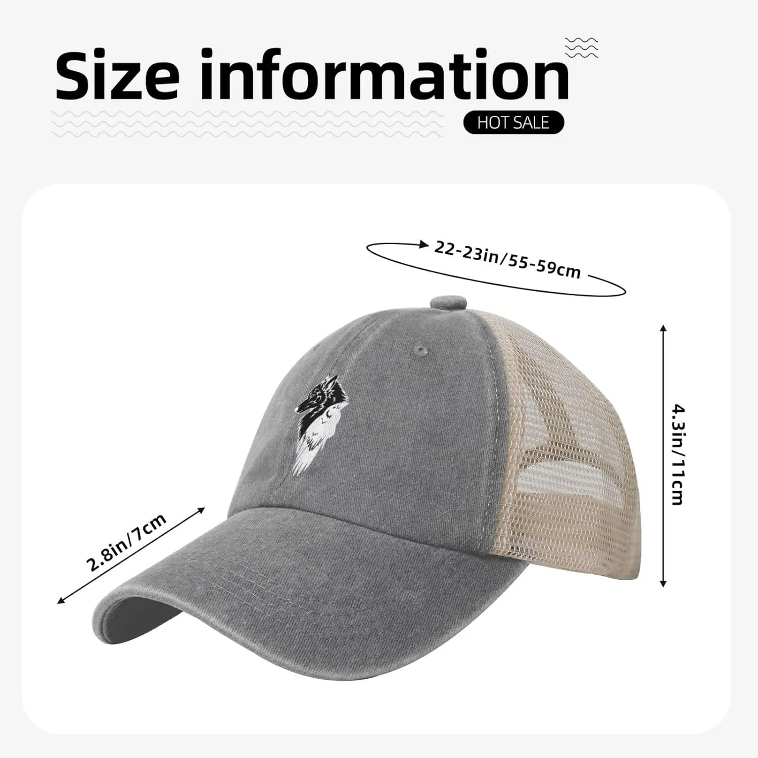 Viking Norse Wolf Raven Rune Outdoor Adjustable Washed Denim Mesh Hat Denim Baseball Cap Cowboy Hat