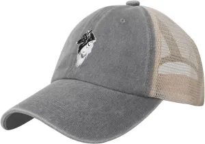 Viking Norse Wolf Raven Rune Outdoor Adjustable Washed Denim Mesh Hat Denim Baseball Cap Cowboy Hat