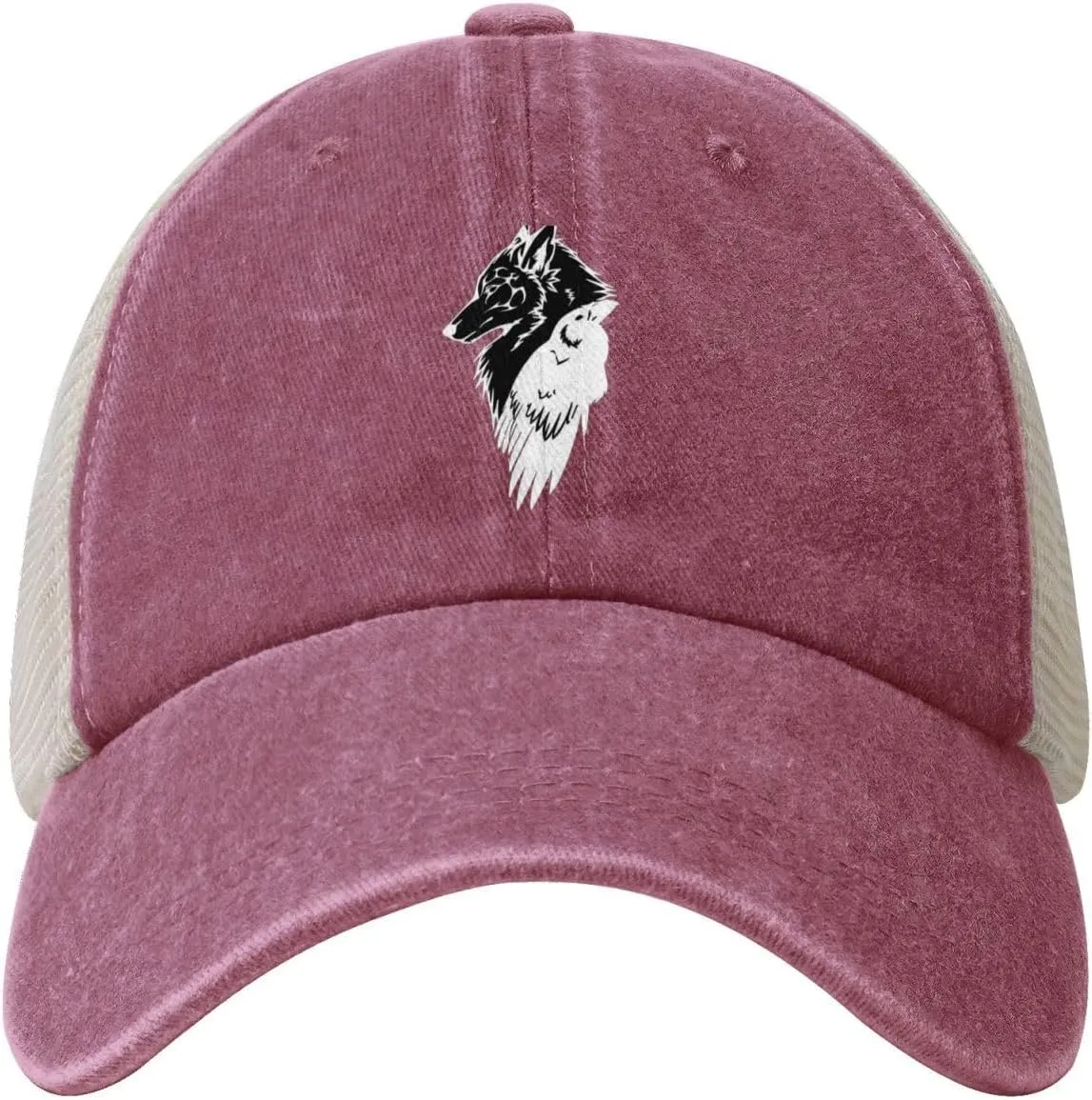 Viking Norse Wolf Raven Rune Outdoor Adjustable Washed Denim Mesh Hat Denim Baseball Cap Cowboy Hat