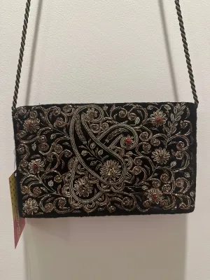 Vintage 50s embellished handbag. Black velvet bag. Evening/ glam.