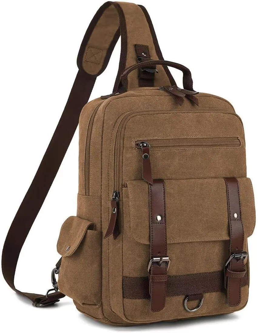 Vintage Messenger Bag, Canvas Backpack for Travel, Men's Shoulder Bag, Dual-use Bag for Hand Carry and Crossbody Carry