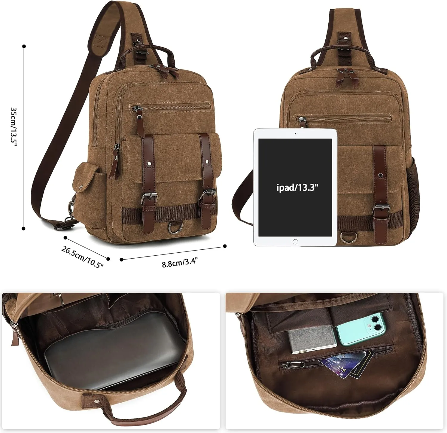 Vintage Messenger Bag, Canvas Backpack for Travel, Men's Shoulder Bag, Dual-use Bag for Hand Carry and Crossbody Carry