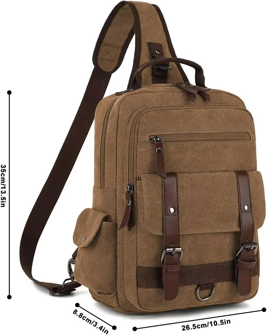 Vintage Messenger Bag, Canvas Backpack for Travel, Men's Shoulder Bag, Dual-use Bag for Hand Carry and Crossbody Carry