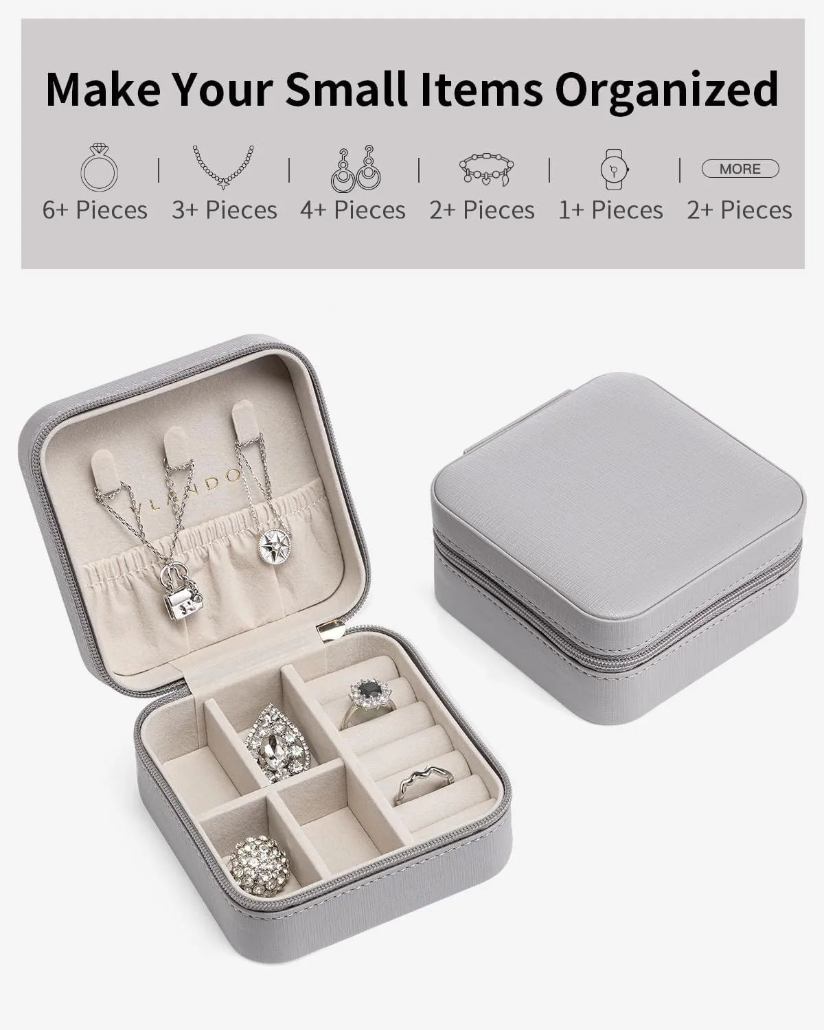 Vlando Travel Jewelry Box, Small Jewelry Travel Organizer Case for Girls Women - Grey*6 pack