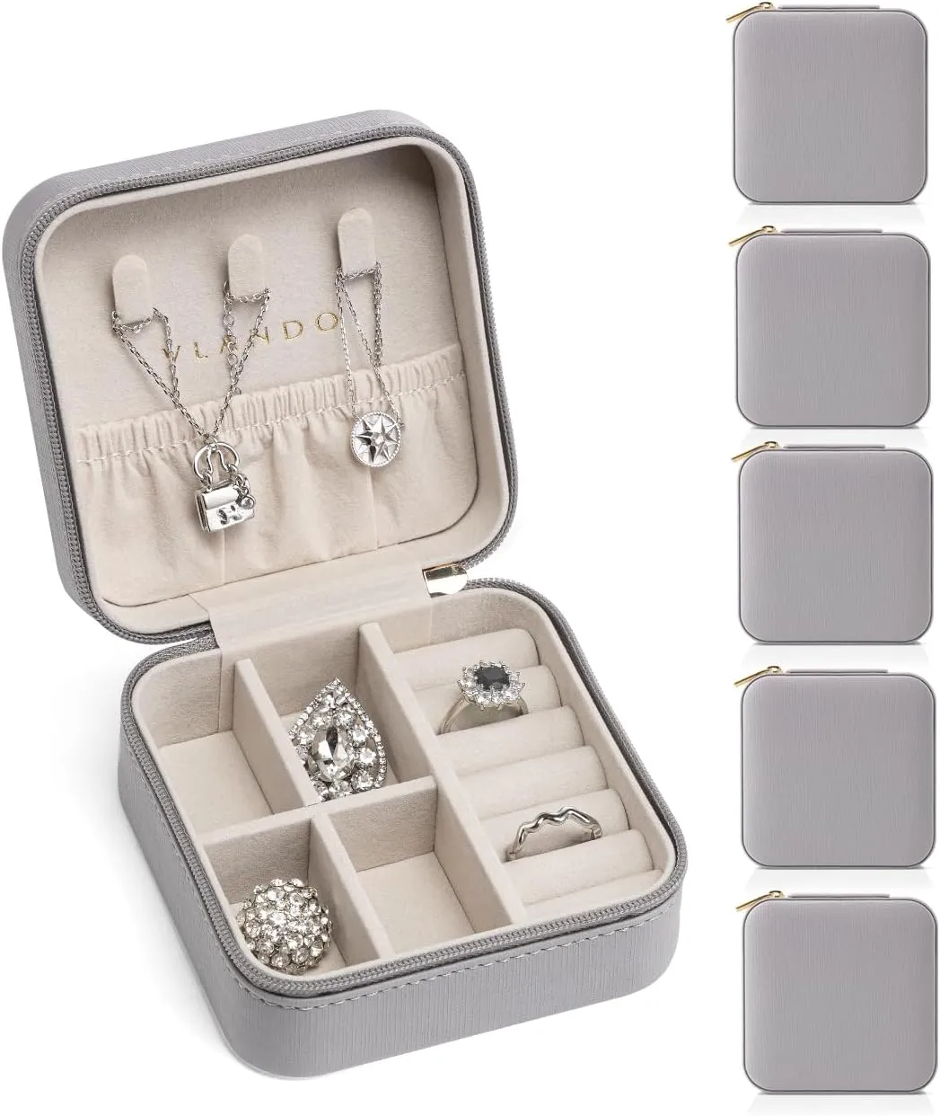 Vlando Travel Jewelry Box, Small Jewelry Travel Organizer Case for Girls Women - Grey*6 pack