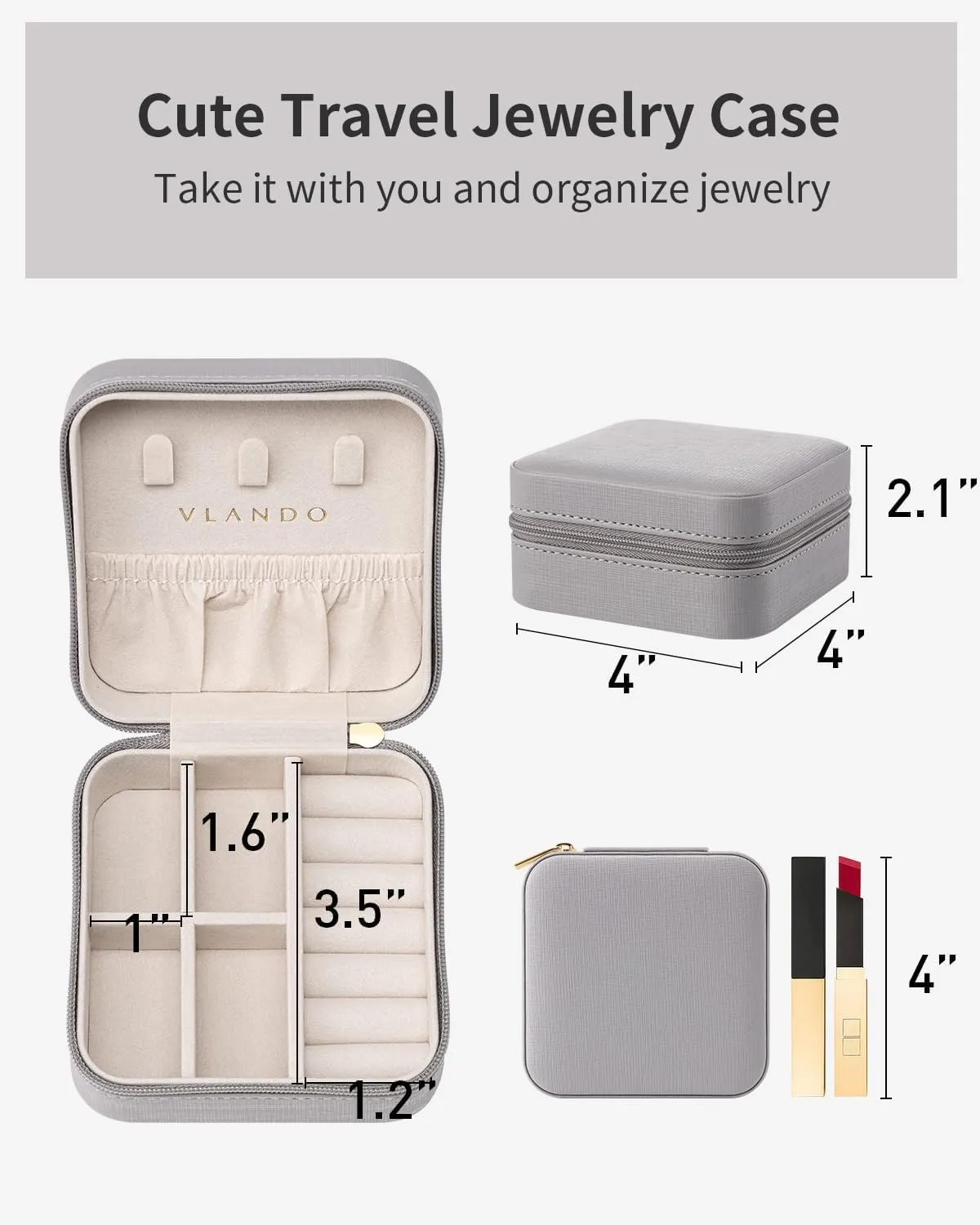 Vlando Travel Jewelry Box, Small Jewelry Travel Organizer Case for Girls Women - Grey*6 pack