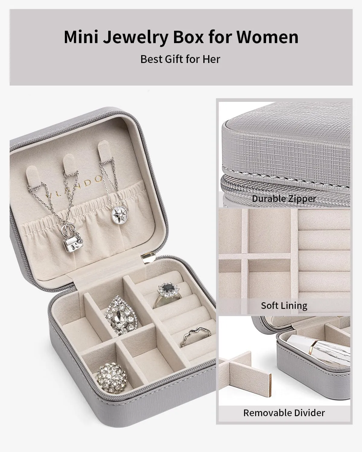 Vlando Travel Jewelry Box, Small Jewelry Travel Organizer Case for Girls Women - Grey*6 pack