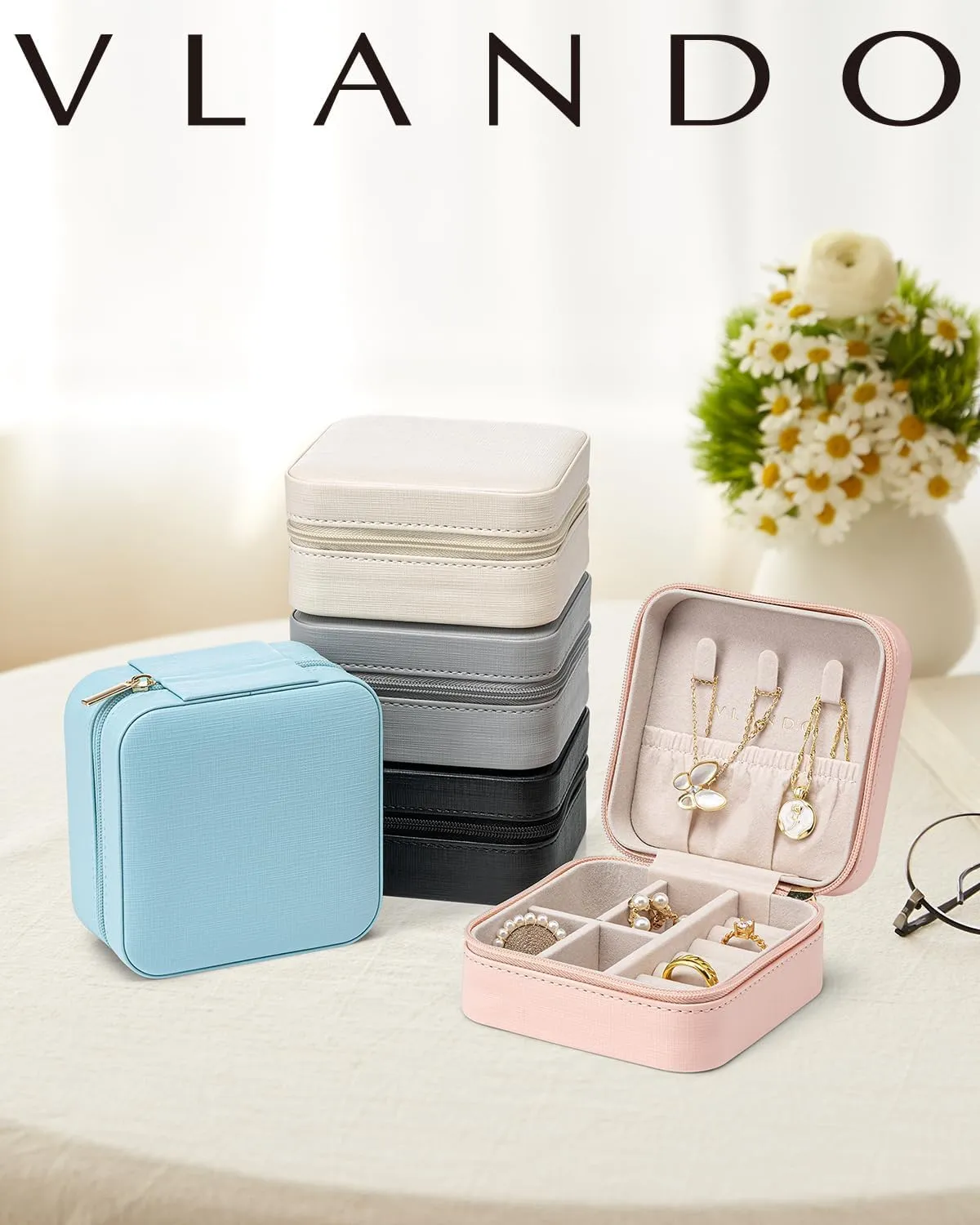 Vlando Travel Jewelry Box, Small Jewelry Travel Organizer Case for Girls Women - Grey*6 pack