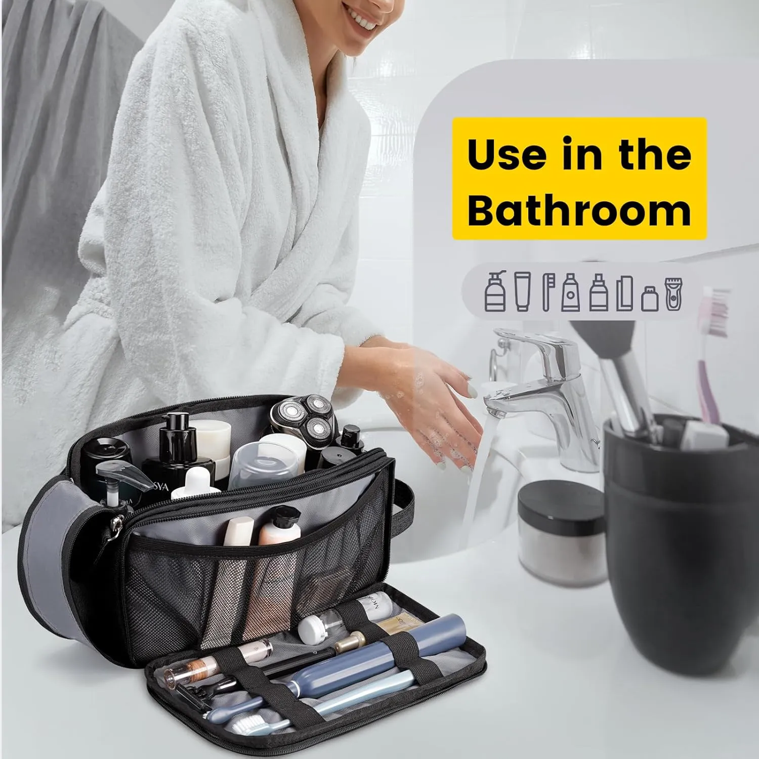 Vorspack Travel Toiletry Bag for Men - Water Resistant Mens Toiletry Travel Bag Dopp Kit Shaving Bag for Bathroom Toiletries Gifts - Black