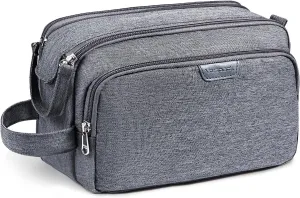 Vorspack Travel Toiletry Bag for Men - Water Resistant Mens Toiletry Travel Bag Dopp Kit Shaving Bag for Bathroom Toiletries Gifts - Grey