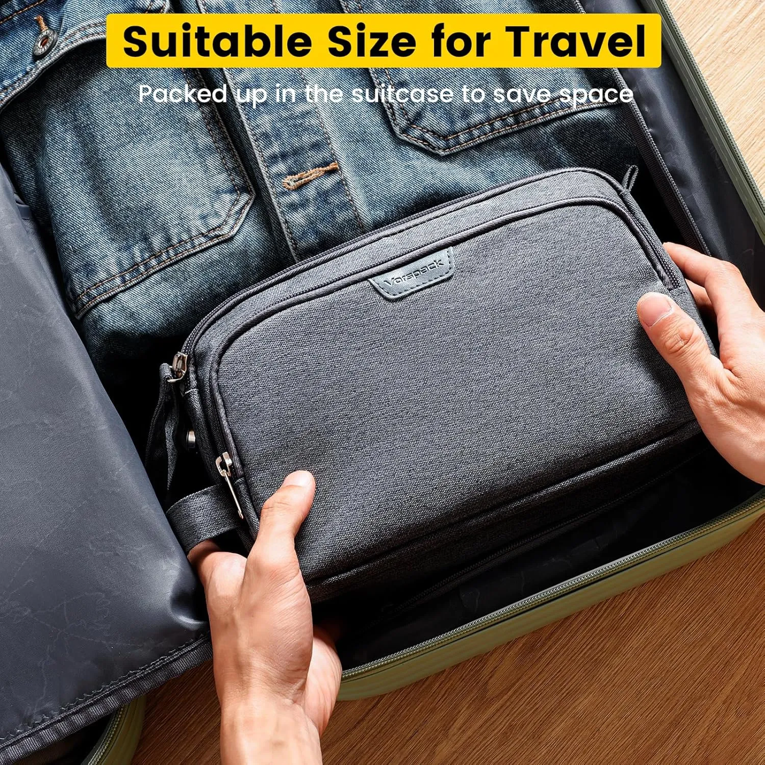 Vorspack Travel Toiletry Bag for Men - Water Resistant Mens Toiletry Travel Bag Dopp Kit Shaving Bag for Bathroom Toiletries Gifts - Grey