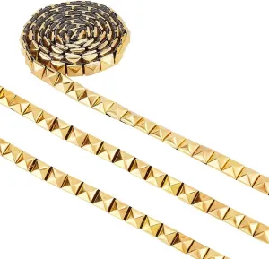 WADORN 5 Yards 8mm Hot Fix Nailhead Trim - Stainless Steel Square Rivet Studded Applique Nailhead Trim for DIY Purse Handbag Punk Clothing Shoes Belt Decoration, Gold
