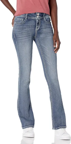 WallFlower Women's Luscious Curvy Bootcut Mid-Rise Bling Insta Stretch Juniors Jeans (Standard and Plus)