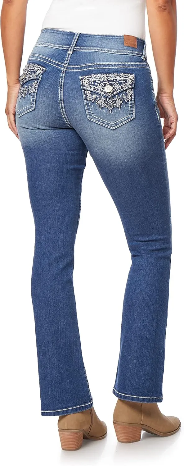 WallFlower Women's Luscious Curvy Bootcut Mid-Rise Bling Insta Stretch Juniors Jeans (Standard and Plus)