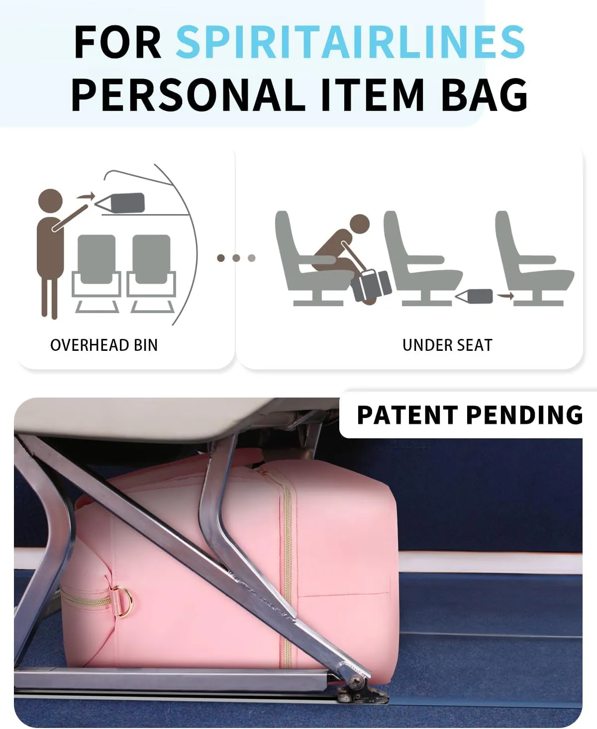 WANDF For Spirit Airlines Personal Item Bag 18x14x8 Underseat with Wet Pocket & Shoe Compartment & Tsa Approved Toiletry Bag