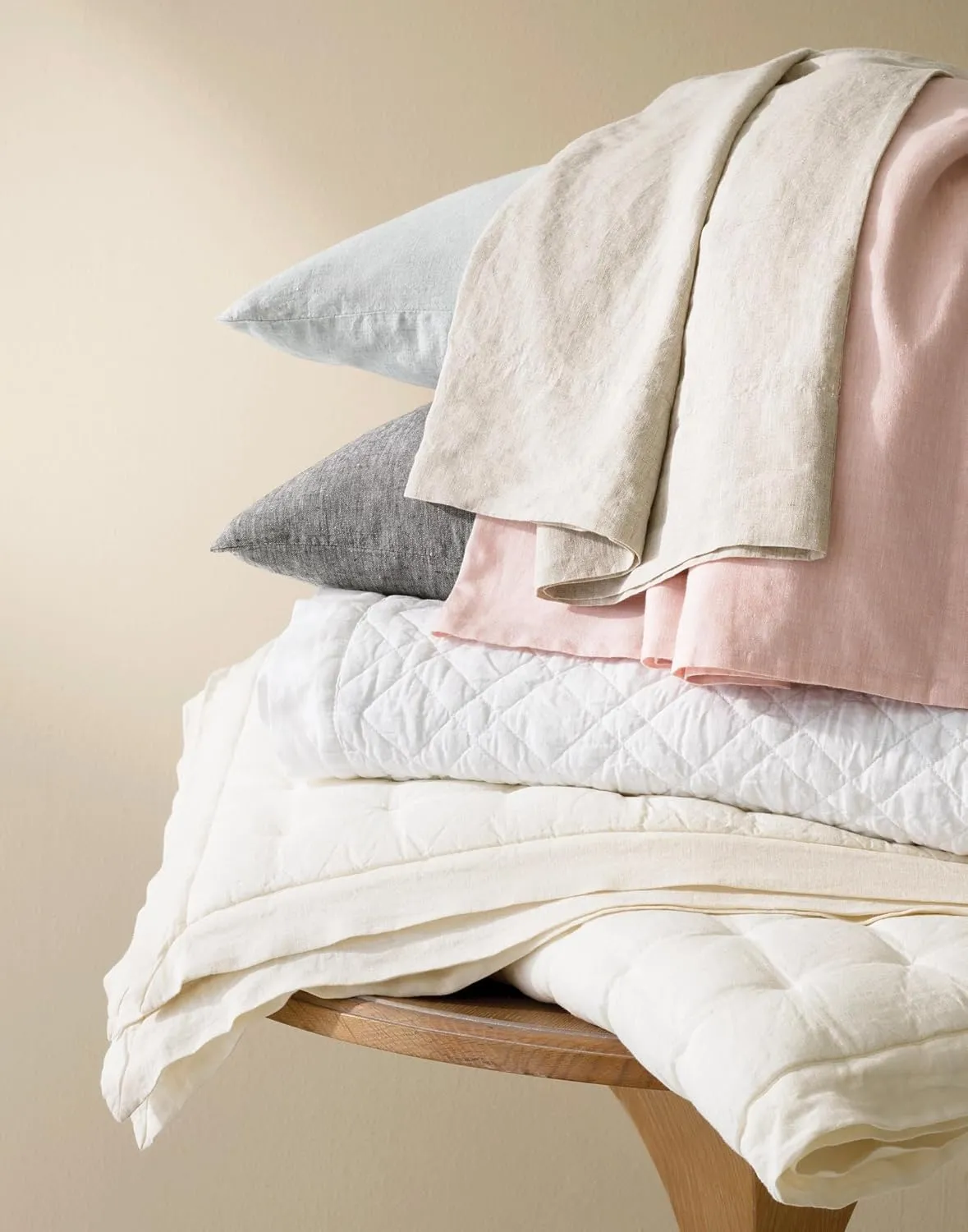 Washed Linen White Quilt, King Size, White Solid Pattern