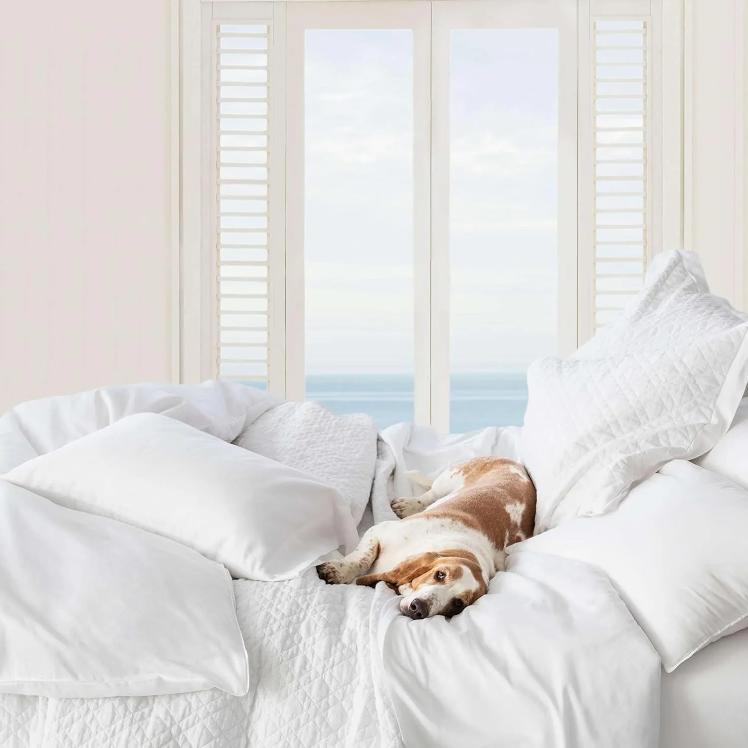 Washed Linen White Quilt, King Size, White Solid Pattern