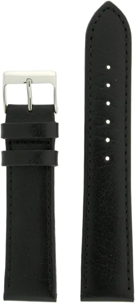 Watch Band Black Genuine Leather Calf Mens Strap 20 millimeter