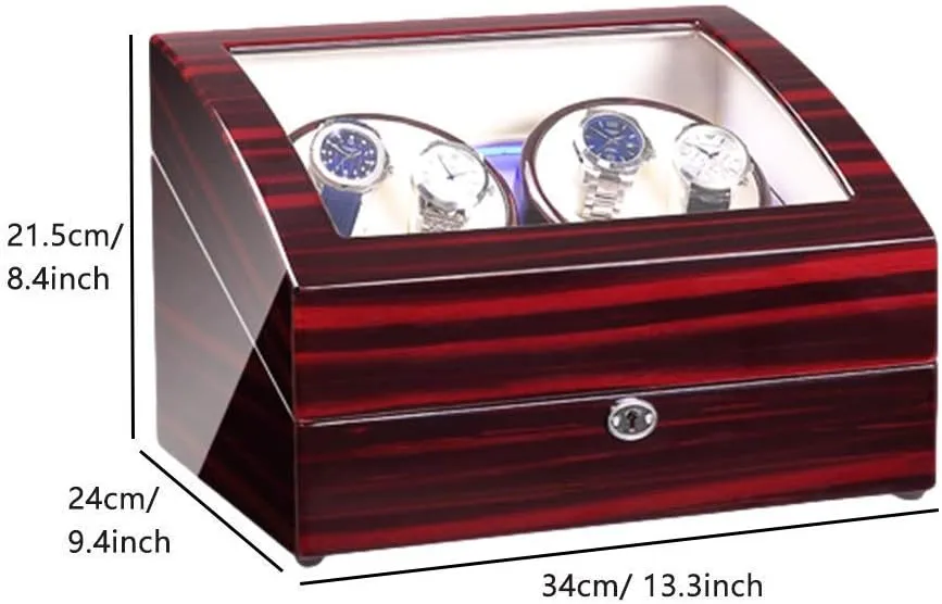 Watch Winder Box for 4 Automatic Watch   6 Storage Space with Blue Led Light Piano Paint Finish Dual Power Supply,D