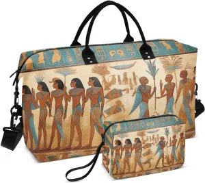 Watercolor Egyptian Gods Sports Gym Bag for Women Men Travel Duffel Bag Weekend Overnight Carry on Bag with Toiletry Bag Training Handbag for Plane Hospital Workout Swimming Yoga