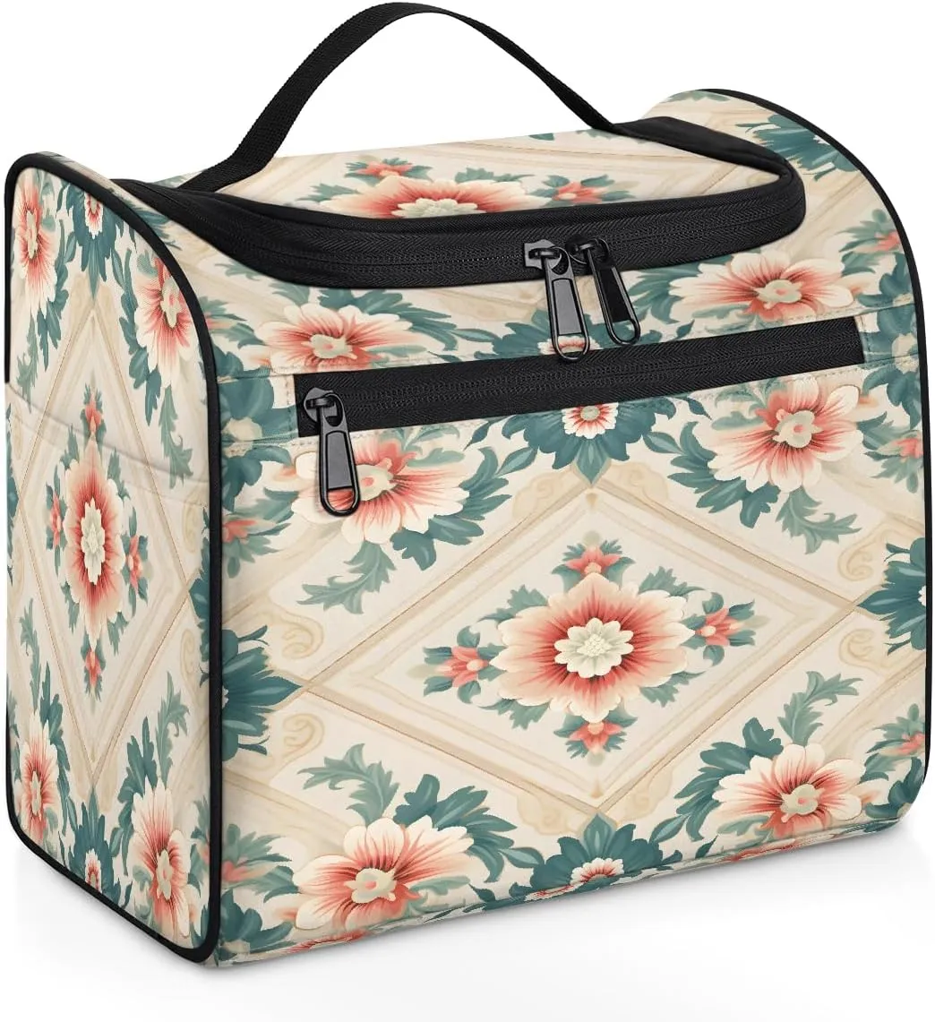 Waterproof Hanging Toiletry Bag for Women and Men, Bohemian Style Tribal Flowers Pattern Travel Cosmetic Bag Bathroom Storage Bag Hygiene kit