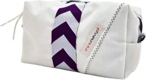 Waterproof Sailcloth Toiletry Bag, Travel Cosmetic Case, White with Dark Navy Chevron Pattern