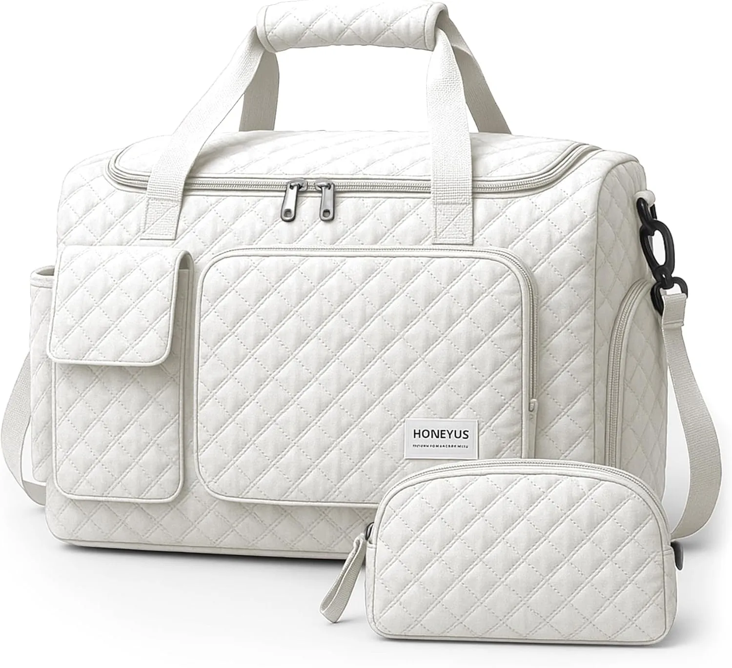 Waterproof Travel Duffel Bag, Weekender/Overnight Bag with Toiletry & Shoes Compartment, Quilted Carry-on Hospital Labor Bag (Beige)