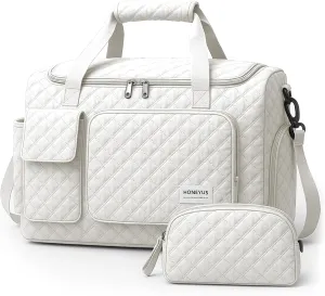 Waterproof Travel Duffel Bag, Weekender/Overnight Bag with Toiletry & Shoes Compartment, Quilted Carry-on Hospital Labor Bag (Beige)