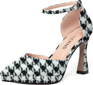 WAYDERNS Womens Fashion Platform Ankle Strap Pointed Toe Patent Party Buckle Spool High Heel Pumps Shoes 4 Inch