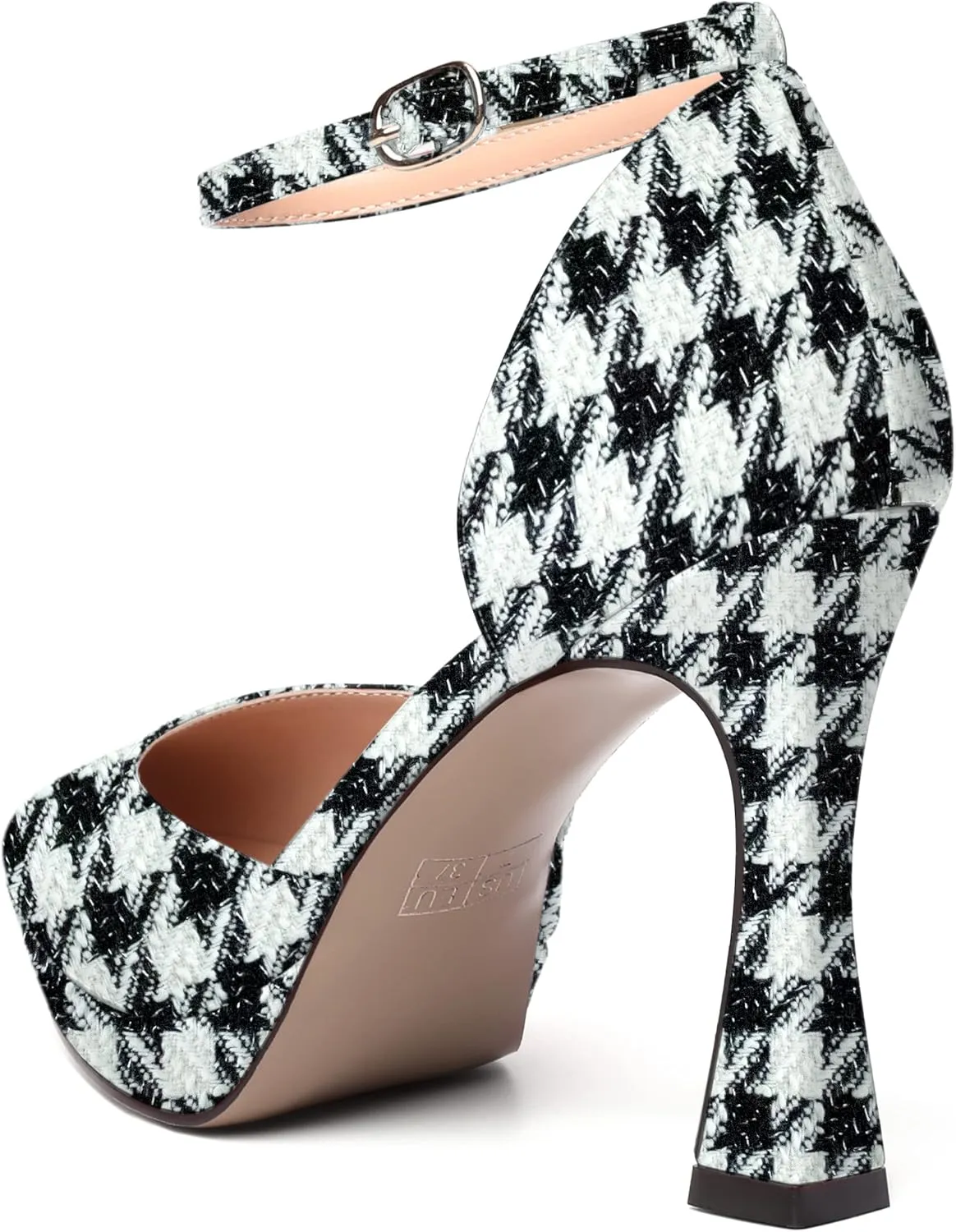 WAYDERNS Womens Fashion Platform Ankle Strap Pointed Toe Patent Party Buckle Spool High Heel Pumps Shoes 4 Inch