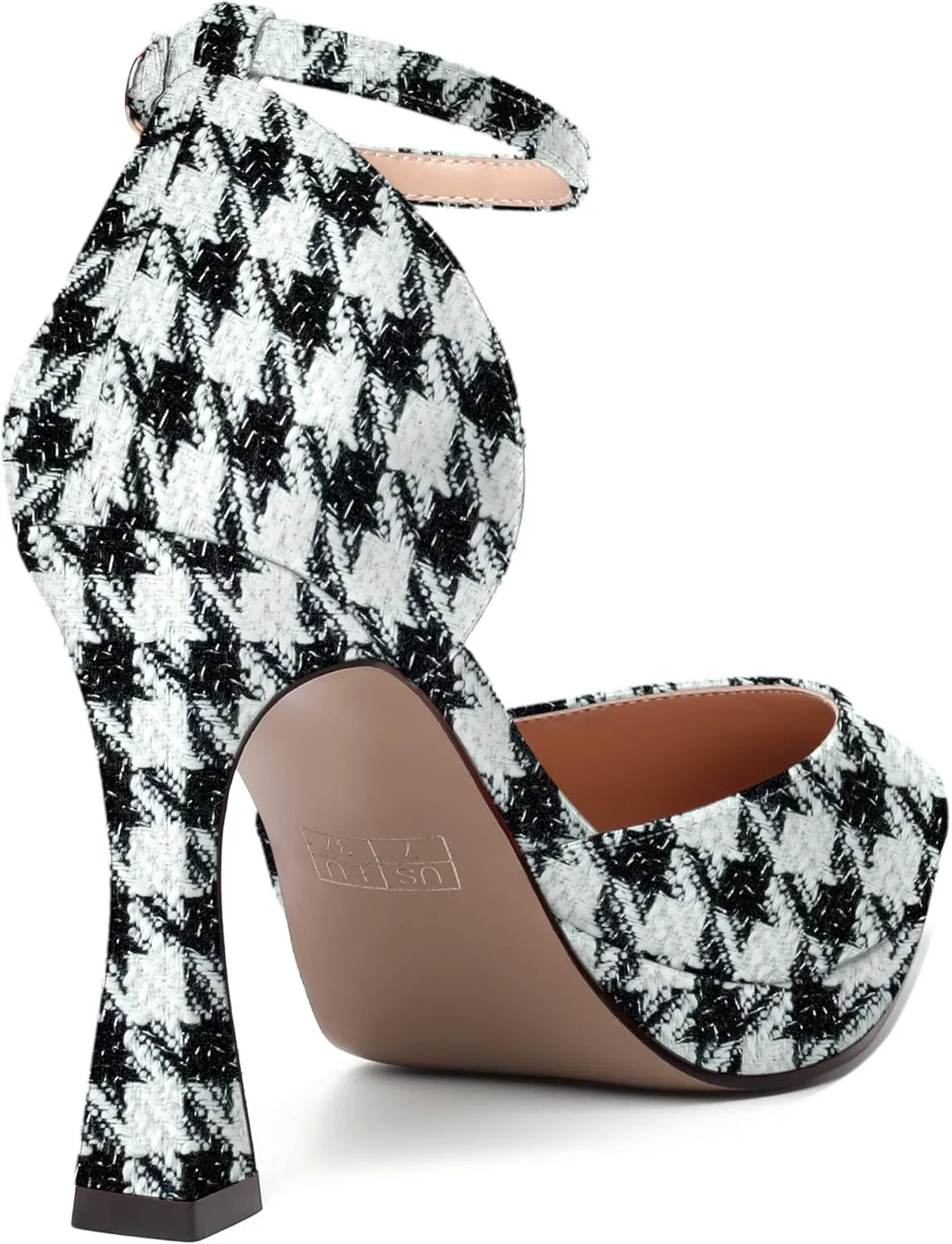 WAYDERNS Womens Fashion Platform Ankle Strap Pointed Toe Patent Party Buckle Spool High Heel Pumps Shoes 4 Inch