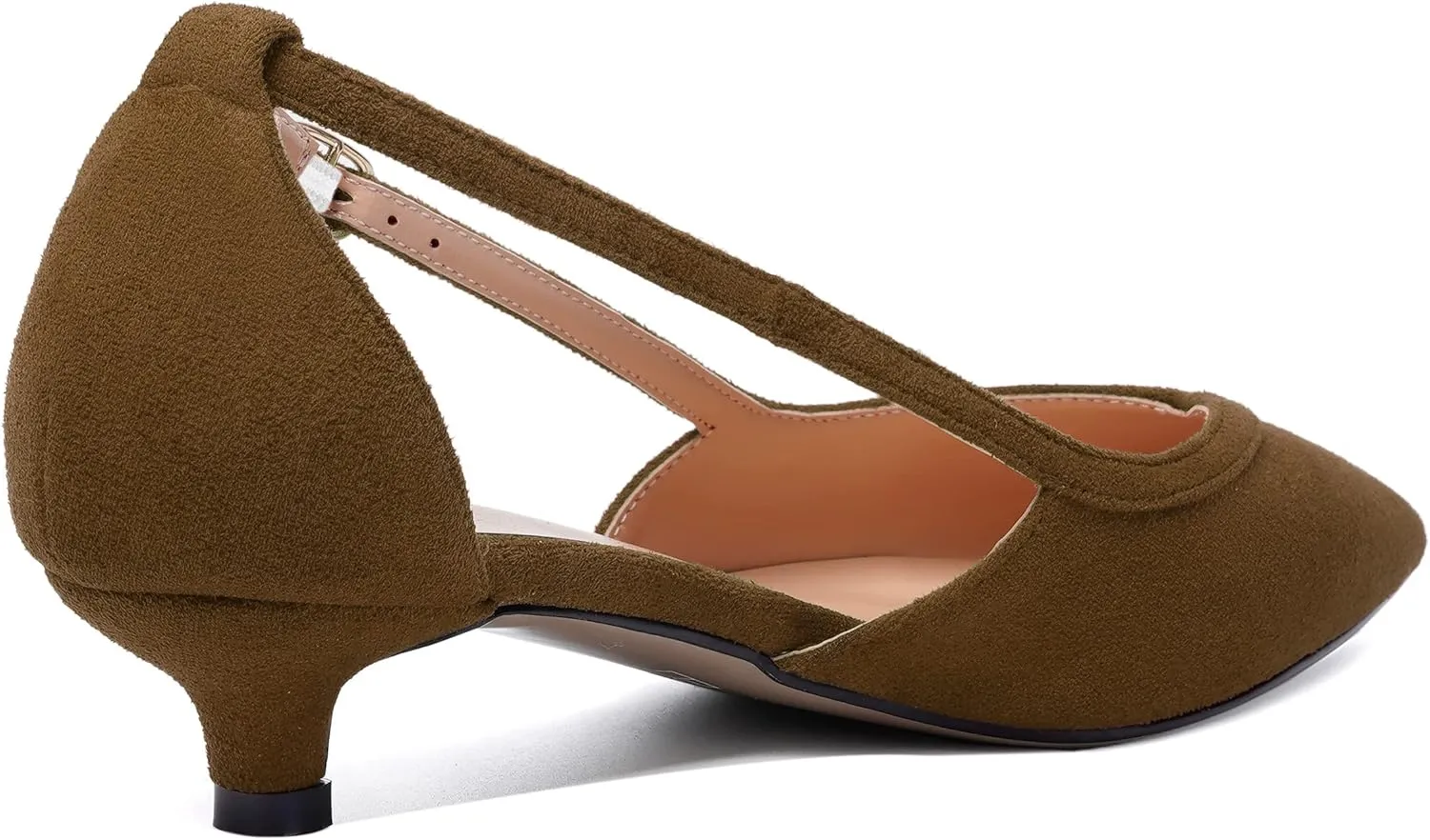 WAYDERNS Womens Pointed Toe Adjustable Strap Dress Wedding Solid Suede Buckle Kitten Low Heel Pumps Shoes 1.5 Inch