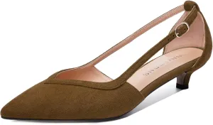 WAYDERNS Womens Pointed Toe Adjustable Strap Dress Wedding Solid Suede Buckle Kitten Low Heel Pumps Shoes 1.5 Inch