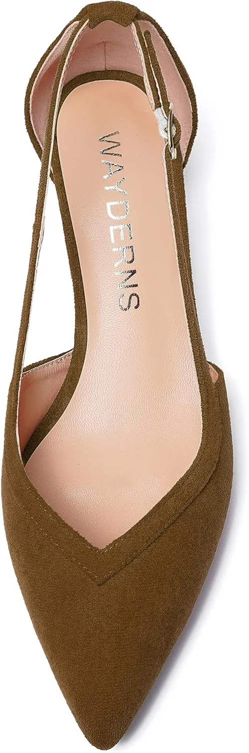 WAYDERNS Womens Pointed Toe Adjustable Strap Dress Wedding Solid Suede Buckle Kitten Low Heel Pumps Shoes 1.5 Inch