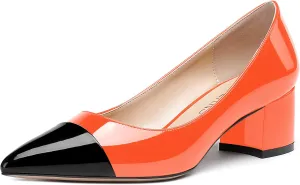 WAYDERNS Women's Pointed Toe Patent Leather Slip On Chunky Low Heel Pumps Office Work Dress Court Shoes 2 Inch