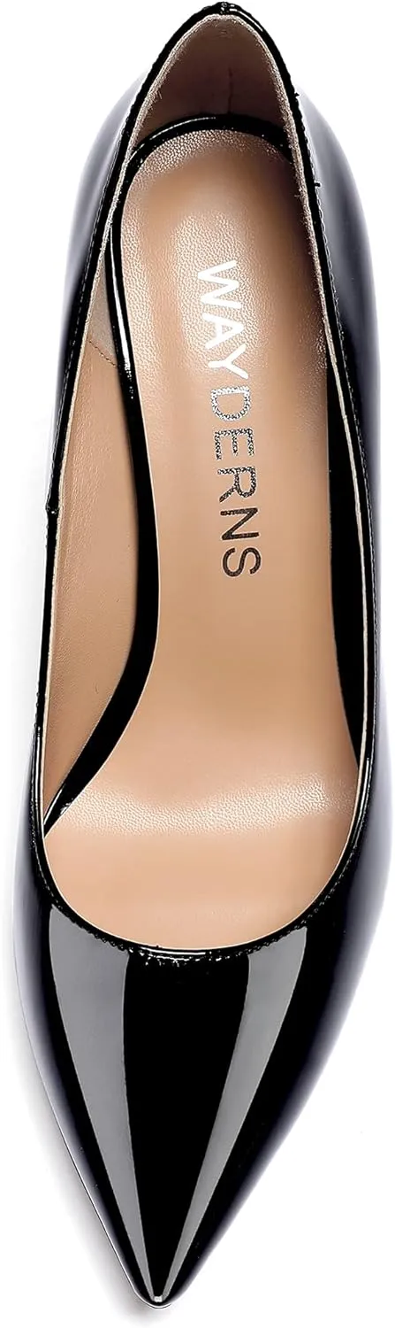 WAYDERNS Women's Pointed Toe Patent Leather Slip On Chunky Low Heel Pumps Office Work Dress Court Shoes 2 Inch