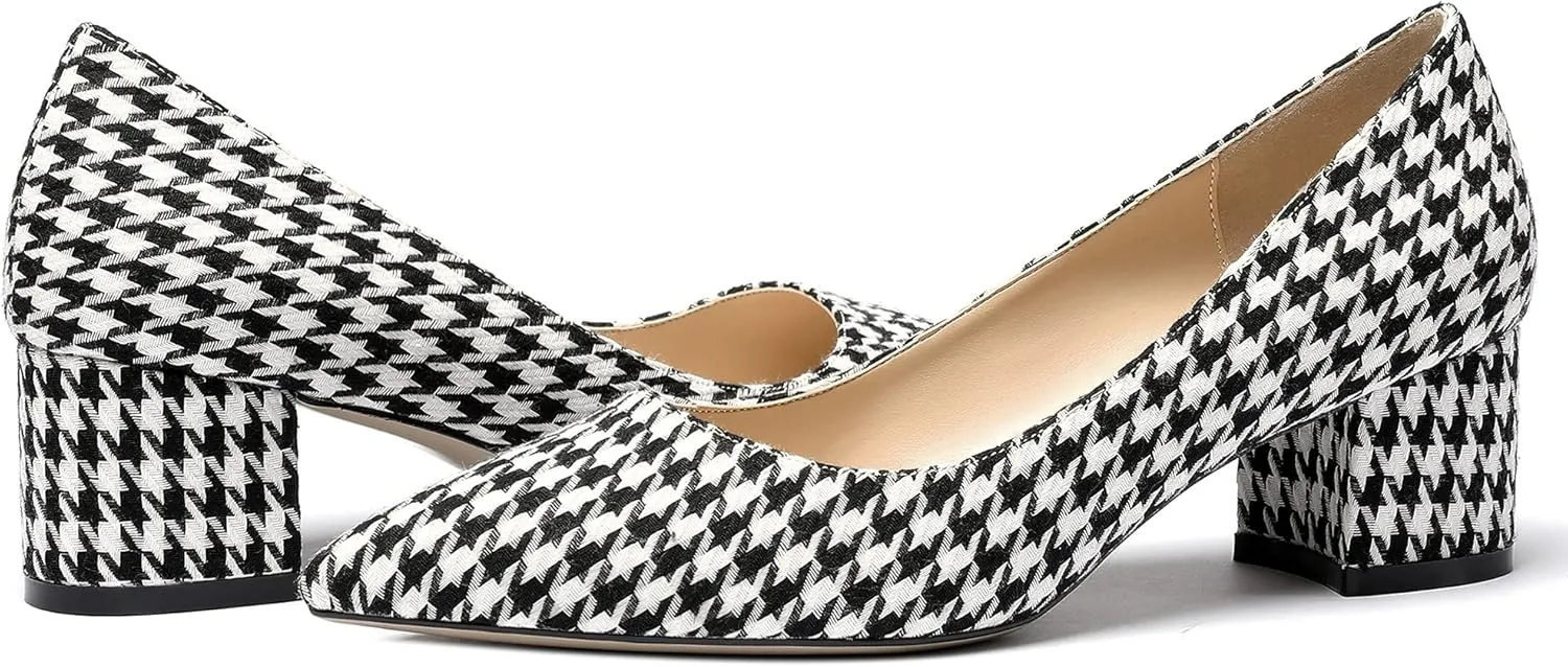 WAYDERNS Women's Pointed Toe Patent Leather Slip On Chunky Low Heel Pumps Office Work Dress Court Shoes 2 Inch